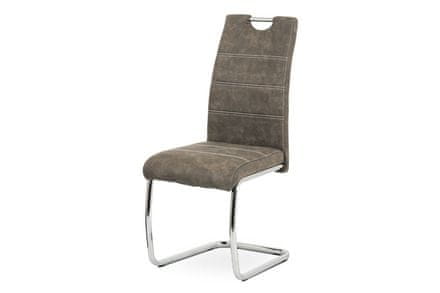 Autronic Moderná jedálenská stolička Jídelní židle - hnědá látka Cowboy v dekoru broušené kůže, kovová chromovaná podnož (HC-483 BR3)